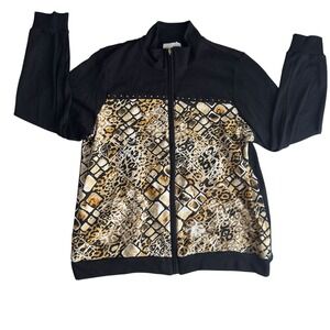 Alfred Dunner Animal‎ Print Jacket Studded Zip Up Black Size 10